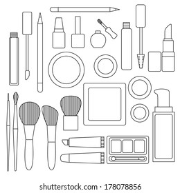 Set of make up products in black and white