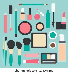 Set of make up products in flat style