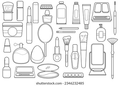 set of make up tools line art outlines make up collection