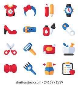 Set of Makeup Accessories Flat Icons 