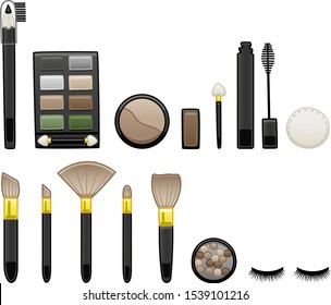 Set of makeup accessories on white background