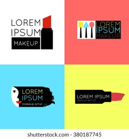 Set of makeup artist, salon,shop logo. Beauty salon or makeup artist branding identity. Beauty makeup items icons for visagiste beauty clinic, cosmetics or spa. Cosmetic, make-up studio logo design.