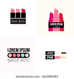 Set of makeup artist, salon,shop logo. Beauty salon or makeup artist branding identity. Beauty makeup items icons for visage beauty clinic, cosmetics or spa. Cosmetic, make-up studio logo design.