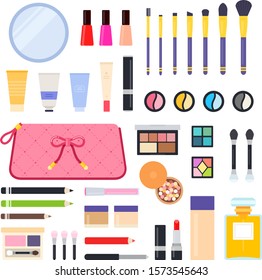 Set of Makeup Bag icons flat vector illustration