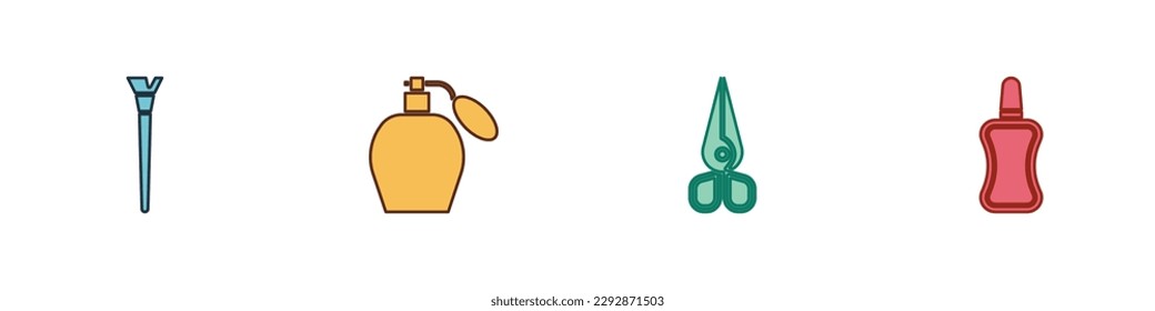 Set Makeup brush, Perfume, Scissors and Nail polish bottle icon. Vector