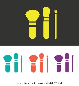 set for make-up. brush for powder, blush, shadows. icons.vector.