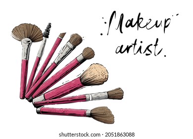 Set of makeup brushes, color vector illustration