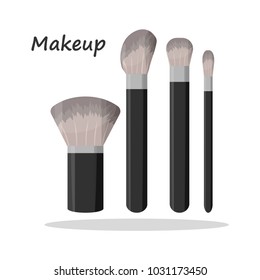 Set of make-up brushes. Cosmetics. Female. Fashion. Appearance. Print. Flat style. For your design. 