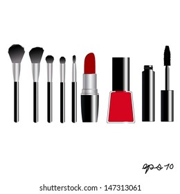 set makeup brushes and cosmetics vector