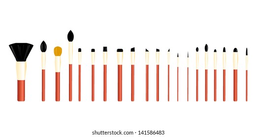 Set from makeup brushes different forms