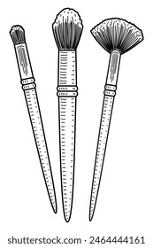 Conjunto de pinceles de maquillaje arte de línea. Dibujado a mano ilustración de boceto de Vector.