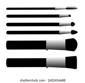 A set of makeup brushes of various sizes for beautiful women, make-up tools, fashion, - vector illustration