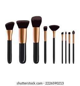 Set of makeup brushes. Vector set in flat style on white background