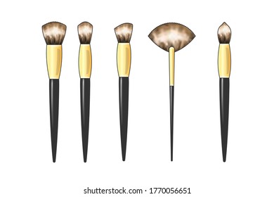 Conjunto de pinceles de maquillaje.Ilustración vectorial aislada en fondo blanco.