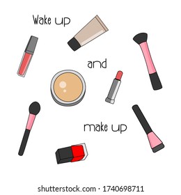 Set of makeup and cosmetic products stock vector illustration