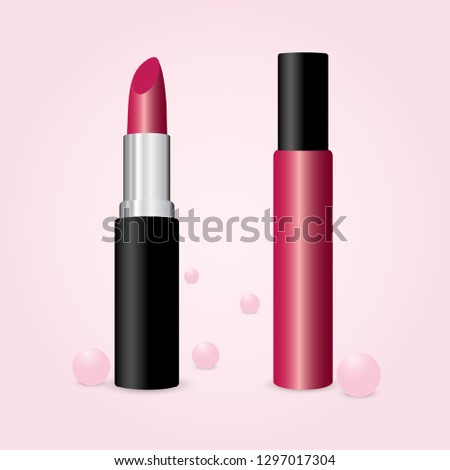 Set of makeup cosmetics. Lip balm and lipstick isolated. Vector illustration