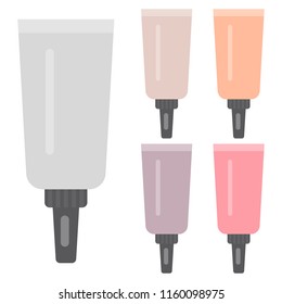 Set of makeup items. Five bright  cosmetic tubes. Vector illustration.
