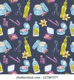 Set of make-up object cute girl collection seamless texture