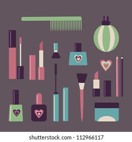 Set of makeup objects.. Vector illustration.