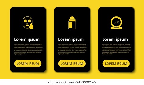 Set Makeup powder with mirror, Deodorant roll and Facial cosmetic mask. Business infographic template. Vector