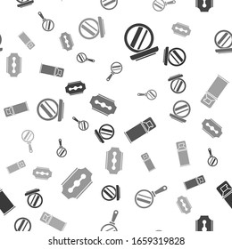 Set Makeup powder with mirror, Hand mirror, Shaving gel foam and Blade razor on seamless pattern. Vector