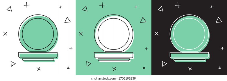 Set Makeup powder with mirror icon isolated on white and green, black background.  Vector Illustration