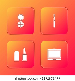 Set Makeup powder with mirror, Nail file, Lipstick and  icon. Vector
