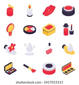 Conjunto de productos de maquillaje Isometric Icons 

