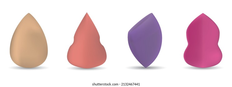 Ponga esponja de maquillaje. Esponja para mezclar fundación, esponja de cimiento aislada en fondo blanco