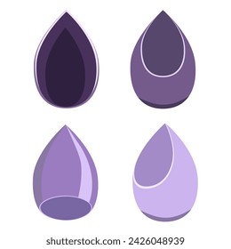 Set of makeup sponges in purple tones, isolated on a white background. Vectonic set for cosmetic designs.