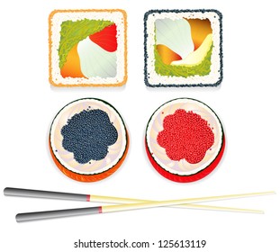 set maki sushi isolated on white, vector