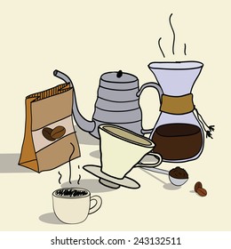 The set, for making coffee by pour over method.