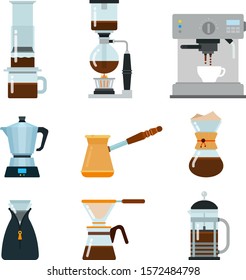 Set of Making coffee tools icons flat vector illustration