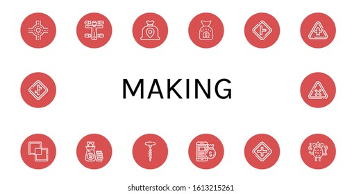 Set of making icons. Such as Junction, Motion capture, Money bag, Intersection, Intersect, Corkscrew, Confused, Crossroads , making icons