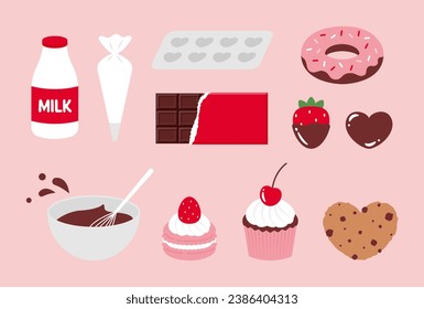 set of making sweets icons for valentine's day banners, cards, flyers, social media wallpapers, etc.