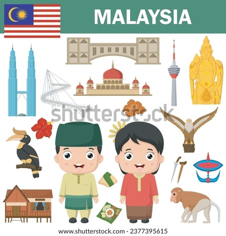 Set of Malaysia famous landmarks 