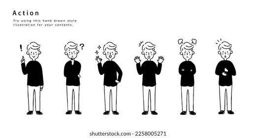 A set of male actions and facial expressions.
