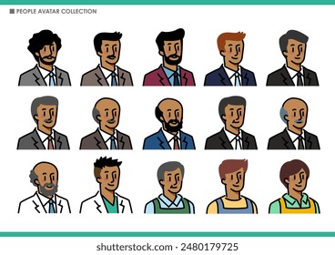 Set of male avatar icons.