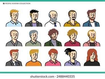 Set of male avatar icons.