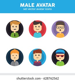 Set of male avatar icons. Different clothes and hair styles. Modern and simple flat cartoon style