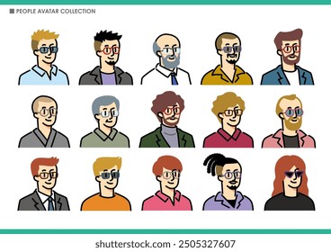 Set of male avatar icons. Glasses.