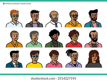 Set of male avatar icons. Glasses.