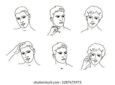 Set male avatar vector lineart illustration.Man Minimalist Logo.