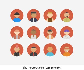 set of male avatars in assorted clothes and skin tones with simple and flat designs