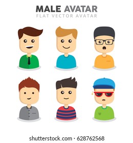 Set of male avatars. Different clothes and hair styles. Modern and simple flat cartoon style