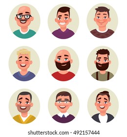 Set of male avatars. Young, middle, mature age. Vector illustration