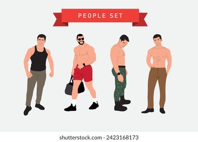 Set of male body types. Vector illustration isolated on white background.