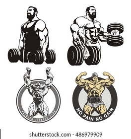 set of male bodybuilders, vector image