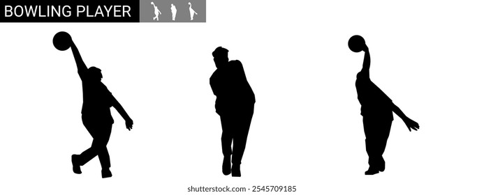 Set of male bowlers silhouettes. Different poses. Vector illustration.