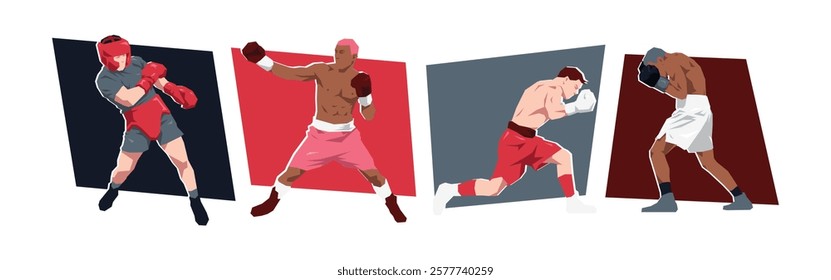 Set of male boxer. boxing athlete character. Isolated on white background. Flat vector illustration.